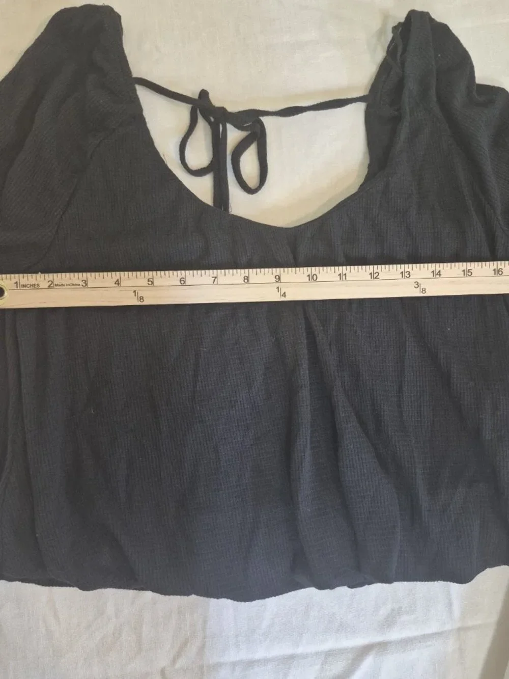 Free People‎ Bondi Thermal Crop Top Waffle Knit Back Tie Bubble Hem Minimalist